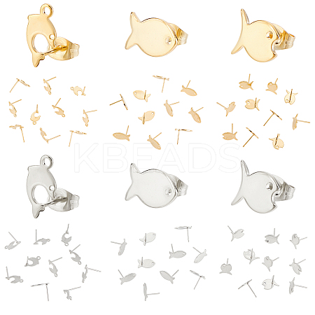 60Pcs 6 Style 304 Stainless Steel Stud Earring Findings STAS-DC0010-21-1