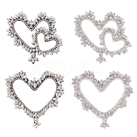 4Pcs 2 Styles Heart Glass Rhinestone Beading Flower Applqiues PATC-GA0001-47-1