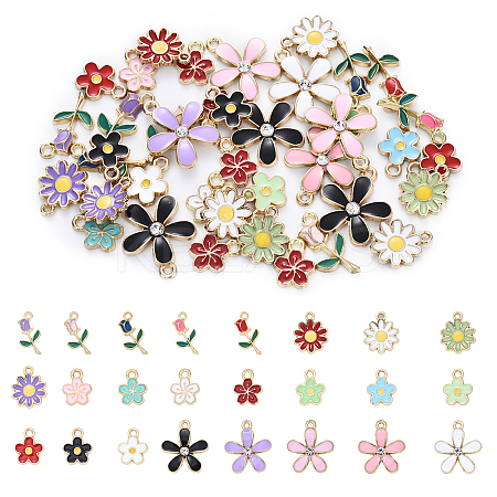 40Pcs 5 Styles Random Color Alloy Enamel Charms ENAM-YW0004-79B-1