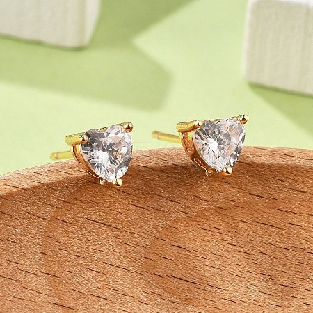 Heart Brass Pave Cubic Zirconia Stud Earrings for Women EJEW-G428-29B-02-1