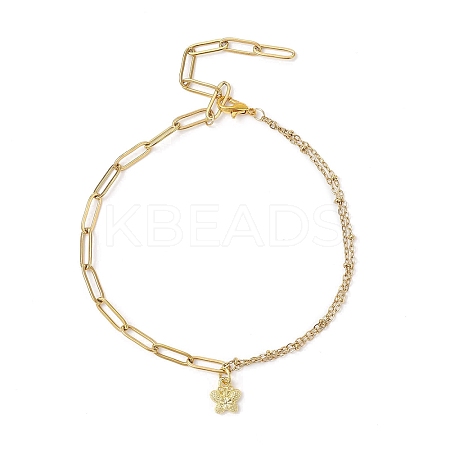Alloy Butterlfy Charm 304 Stainless Steel Paperclip Chain Satellite Chain Anklets for Women AJEW-AN00755-1