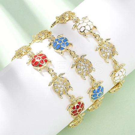 Brass Micro Pave Clear Cubic Zirconia Link Bracelets for Women BJEW-H209-05G-1
