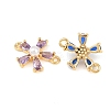 Brass Micro Pave Cubic Zirconia with Plastic Pearls Connector Charms KK-Z145-09G-2