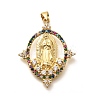 Religion Themed Rack Plating Brass Micro Pave Cubic Zirconia Pendants KK-L226-007G-13-1