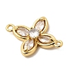 Brass Pave Cubic Zirconia 4-Petal Flower Connector Charms KK-A296-46B-G-2