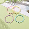 Opaque Acrylic & Brass Beaded Stretch Bracelets BJEW-JB09122-2