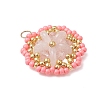 Natural Rose Quartz & Glass Seed Beaded Flower Pendants PALLOY-MZ01211-01-3