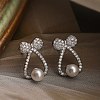 Bowknot Brass Micro Pave Clear Cubic Zirconia Stud Earrings EJEW-A110-06P-1