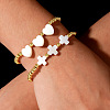 2Pcs 2 Styles European Cross Heart Natural Shell and Brass Round Beaded Stretch Bracelet Sets AC5817-1-2