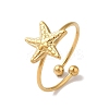 Ion Plating (IP) 304 Stainless Steel Starfish Open Cuff Rings for Women RJEW-M167-08A-G-1