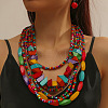 Bohemian Style Wood Beaded Multilayer Necklaces & Dangle Earrings Sets WG33684-01-1