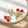Cherry Brass Enamel Hoop Earrings EJEW-M077-14G-03-4