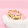 Curb Chain Style Brass Micro Pave Clear Cubic Zirconia Open Cuff Rings for Women RJEW-G343-07G-3