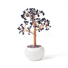 Natural Lapis Lazuli Chips with Brass Wrapped Wire Money Tree on Ceramic Vase Display Decorations DJEW-B007-02C-1