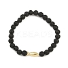 Natural Lava Rock Round Beaded Stretch Bracelets for Men Women BJEW-JB12490-2