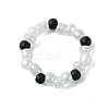 Round Synthetic Turquoise with Glass Seeded Beaded Stretch Rings for Women RJEW-JR00707-02-1
