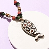 Ceramic Fish Pendant Adjustable Waxed Cord Necklaces for Women NJEW-B146-04-3