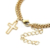 304 Stainless Steel Hollow Cross Charm Bracelet with Double Layer Box Chains BJEW-A002-01G-3