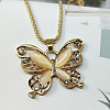 Alloy Crystal Rhinestone and Beige Glass Butterfly Pendant Necklaces for Women FS-WG827F3-01-3