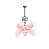 304 Stainless Steel Pave Cubic Zirconia with Cloth Bowknot Heart Dangle Belly Rings FS-WG03D58-08-1