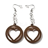 304 Stainless Steel Wood Hollow Heart Dangle Earrings EJEW-M074-03P-2