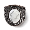 Natural Howlite Oval Adjustable Rings RJEW-K271-06R-25-3