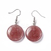 Natural Strawberry Quartz Flat Round Dangle Earrings EJEW-D188-03P-05-2