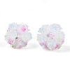 Polymer Clay Rhinestone Beads with Embossed Resin Roses RESI-T059-04M-1