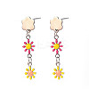 Enamel Flower Long Dangle Stud Earrings EJEW-N049-04C-1
