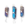3Pcs 3 Styles Electroplated Natural Quartz Crystal Pointed Copper Wire Wrapped Pendants PALLOY-JF03767-03-1