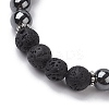 8mm Round Synthetic Non-Magnetic Hematite & Natural Lava Rock Beaded Stretch Bracelets for Women Men BJEW-JB10533-04-4