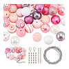 DIY October Breast Cancer Pink Awareness Ribbon Theme Bracelet Keychain Pendant Decoration Making Kit DIY-PH0020-78-7