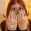 ANATTASOUL Siam Rhinestone Skull Wide Dome & Eagle Claw & Finger Nail Tip Claw Rings & Skeleton Full Hand Ring Bracelet AJEW-AN0007-07-4