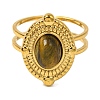 Oval Natural Tiger Eye Finger Rings RJEW-Q822-51G-01-2