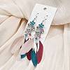 Flower & Feather Alloy Chandelier Earrings EJEW-G426-04AS-1