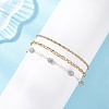 Natural Morganite Nuggets & 304 Stainless Steel Link Chain 3 Layer Anklets for Women AJEW-AN00743-02-3