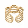 304 Stainless Steel Wave Open Cuff Ring RJEW-T023-34G-2