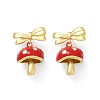 Mushroom with Bowknot Brass Enamel Dangle Stud Earrings EJEW-F895-25B-G-4