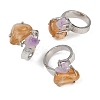 Nuggets Natural Amethyst & Yellow Quartz Open Cuff Rings RJEW-K286-12P-01-4