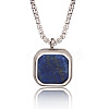 304 Stainless Steel Pave Natural Lapis Lazuli Square Pendant Necklaces FS-WG8D101-03-1