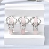 Natural Rose Quartz & Brass Cuff Rings for Women RJEW-G374-01P-10-1
