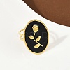 Oval with Rose Pattern 304 Stainless Steel Enamel Finger Rings for Women RJEW-G355-10G-4