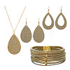 Textured Imitation Leather Teardrop Pendant Necklace & Dangle Earrings & Multi-Strand Bracelet JX529E-1