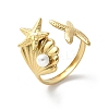 Starfish & Shell 304 Stainless Steel Cuff Rings RJEW-S621-08G-2