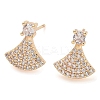 Rack Plating Fan Brass Clear Cubic Zirconia Stud Earrings EJEW-M090-23G-1