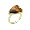 Heart Brass Natural Tiger Eye Finger Rings X-RJEW-D304-01G-D-2