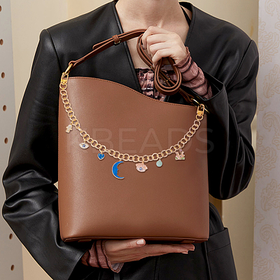 3Pcs Moon Eye Alloy Enamel with Rhinestone Charm Aluminum Cable Chain Bag Decorative Chains HJEW-NB00285-1