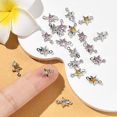 SHEGRACE Brass Pave Cubic Zirconia Star Connector Charms XGRQ2O036-441P-1