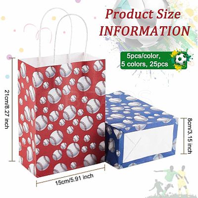 25Pcs 5 Colors Rectangle with Sport Good Pattern Paper Bags CARB-OC0001-01-1