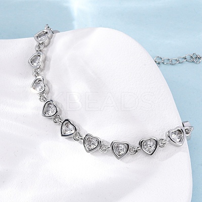 Brass Micro Pave Clear Cubic Zirconia Link Bracelets for Women BJEW-D342-02P-1